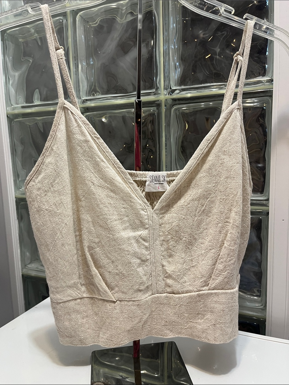 Cream Lightweight Linen Blend Bralette Top size Large